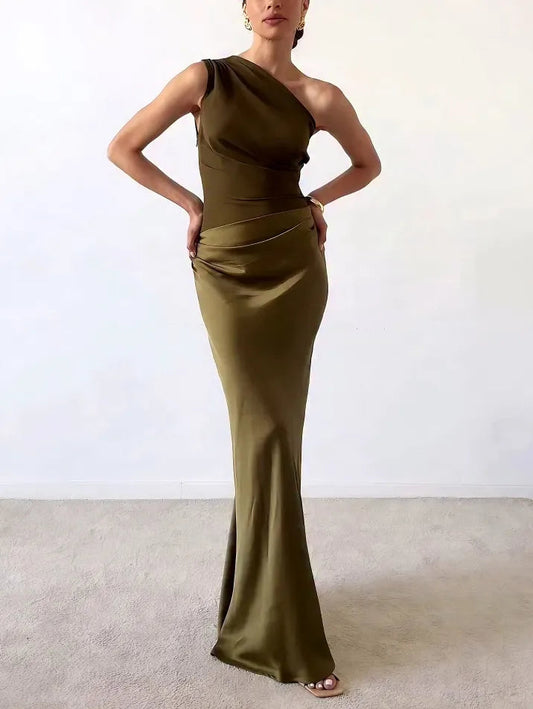 Tara | Women's Satin One-Shoulder Maxi Dress