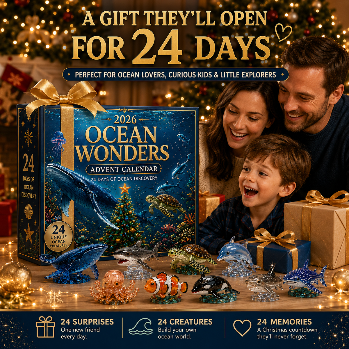 24-Day Christmas Advent Calendar Ocean Creatures Collectible Set