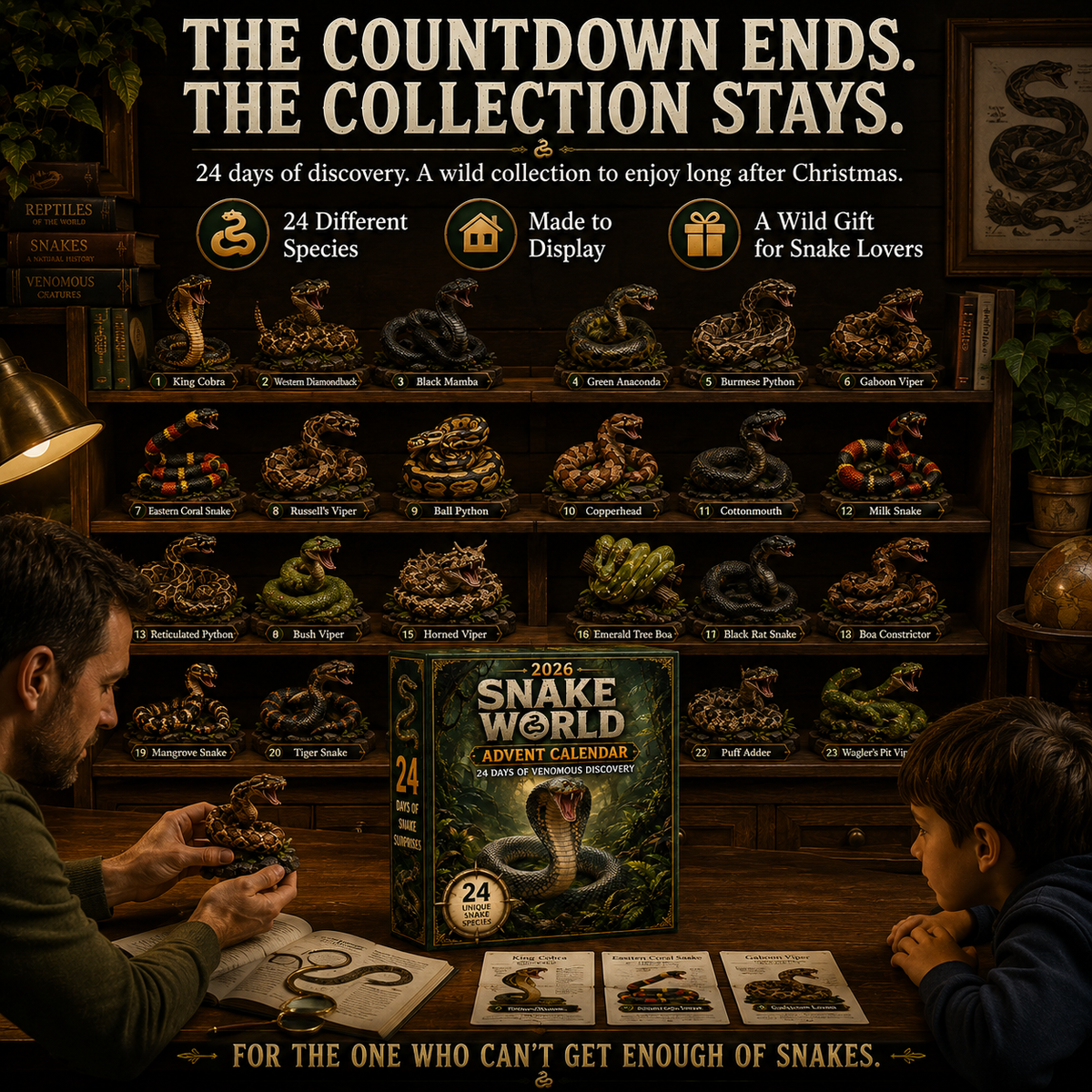 24-Day Christmas Advent Calendar Snake World Collectible Figurines