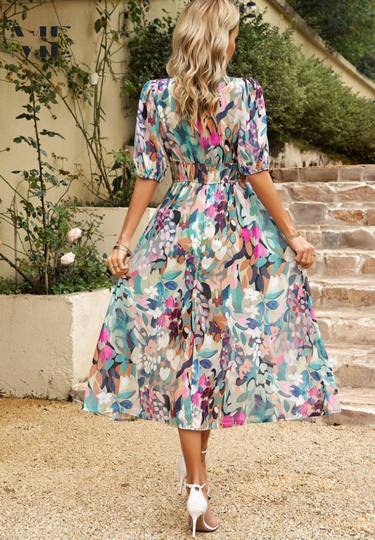 Ella | Women's V-Neck Floral Fall Dress