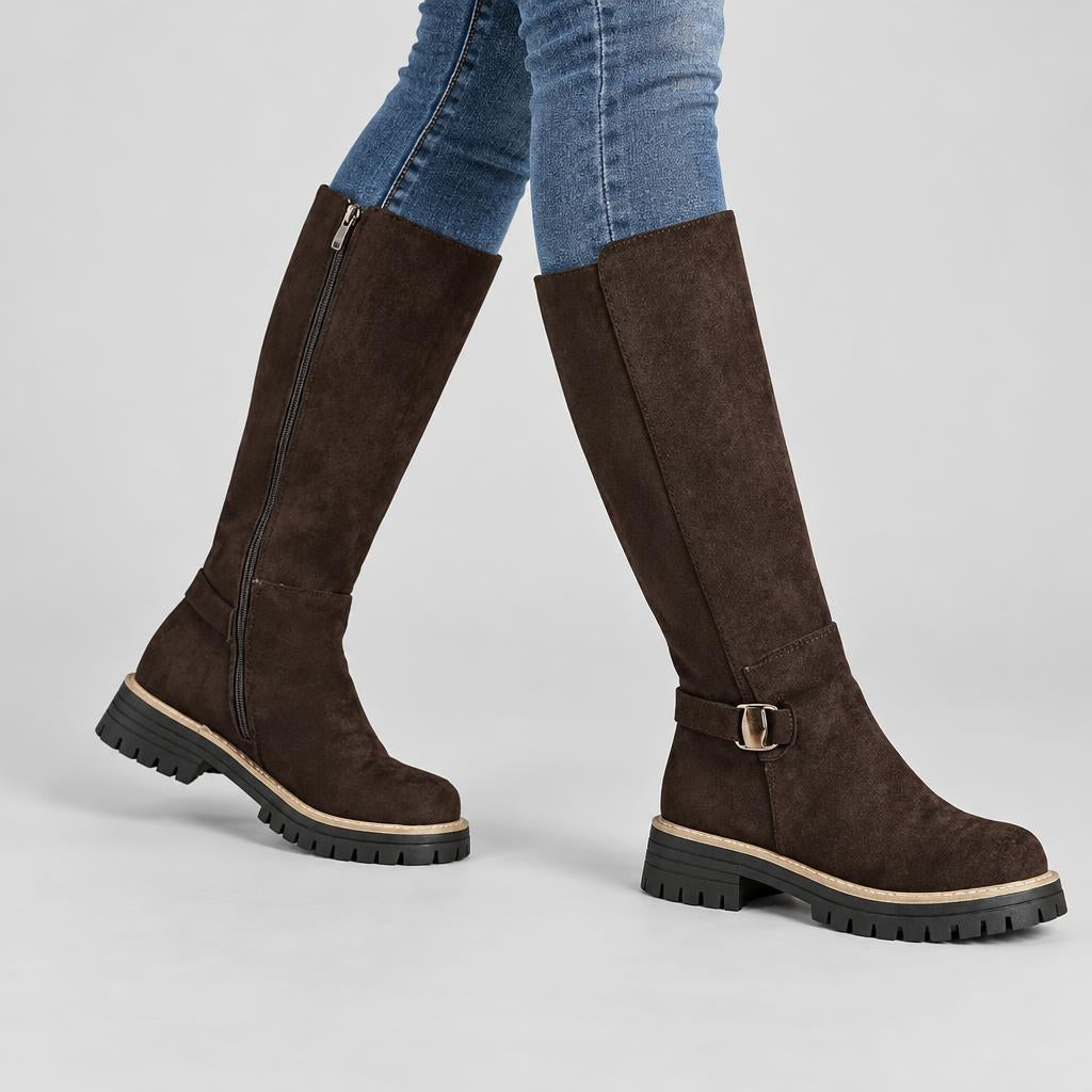 Sandra | Women's Buckle Lug-Sole Knee-High Boots