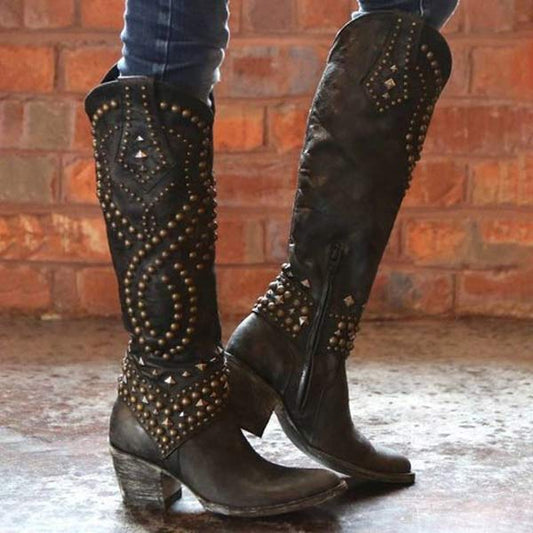 Zara | Women's Studded Knee High Cowboy Boots