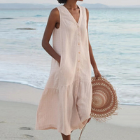 Zara | Women's Sleeveless Button-Front V-Neck Midi Dress