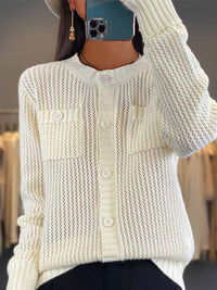 Zelda | Women's Elegant Textured Cardigan with Chest Pocket
