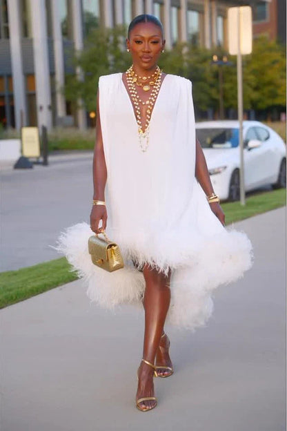Ana | Women's Elegant Midi Feather Dress