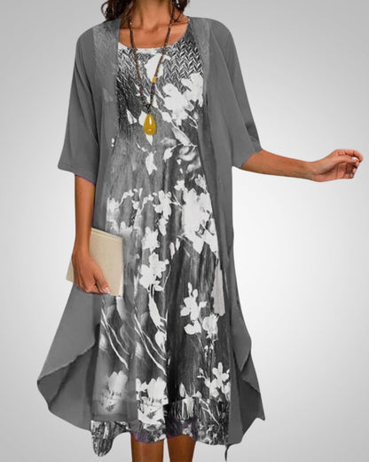 Nikola | Women's Printed Boho Midi Dress With Cardigan Set