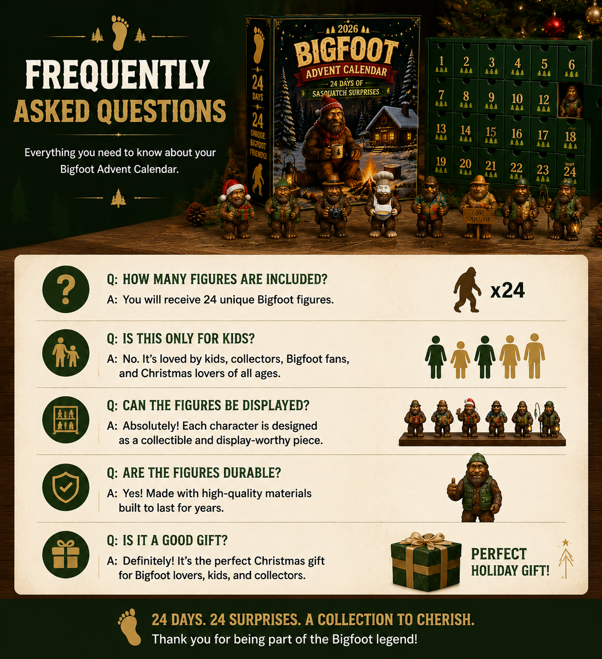 24-Day Christmas Advent Calendar Bigfoot Collectible Figures