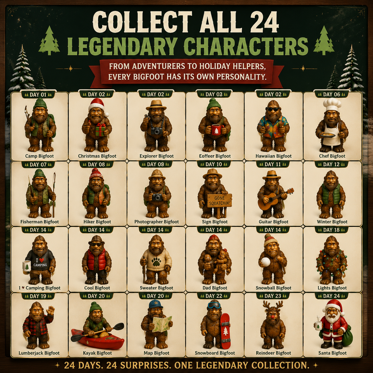 24-Day Christmas Advent Calendar Bigfoot Collectible Figures