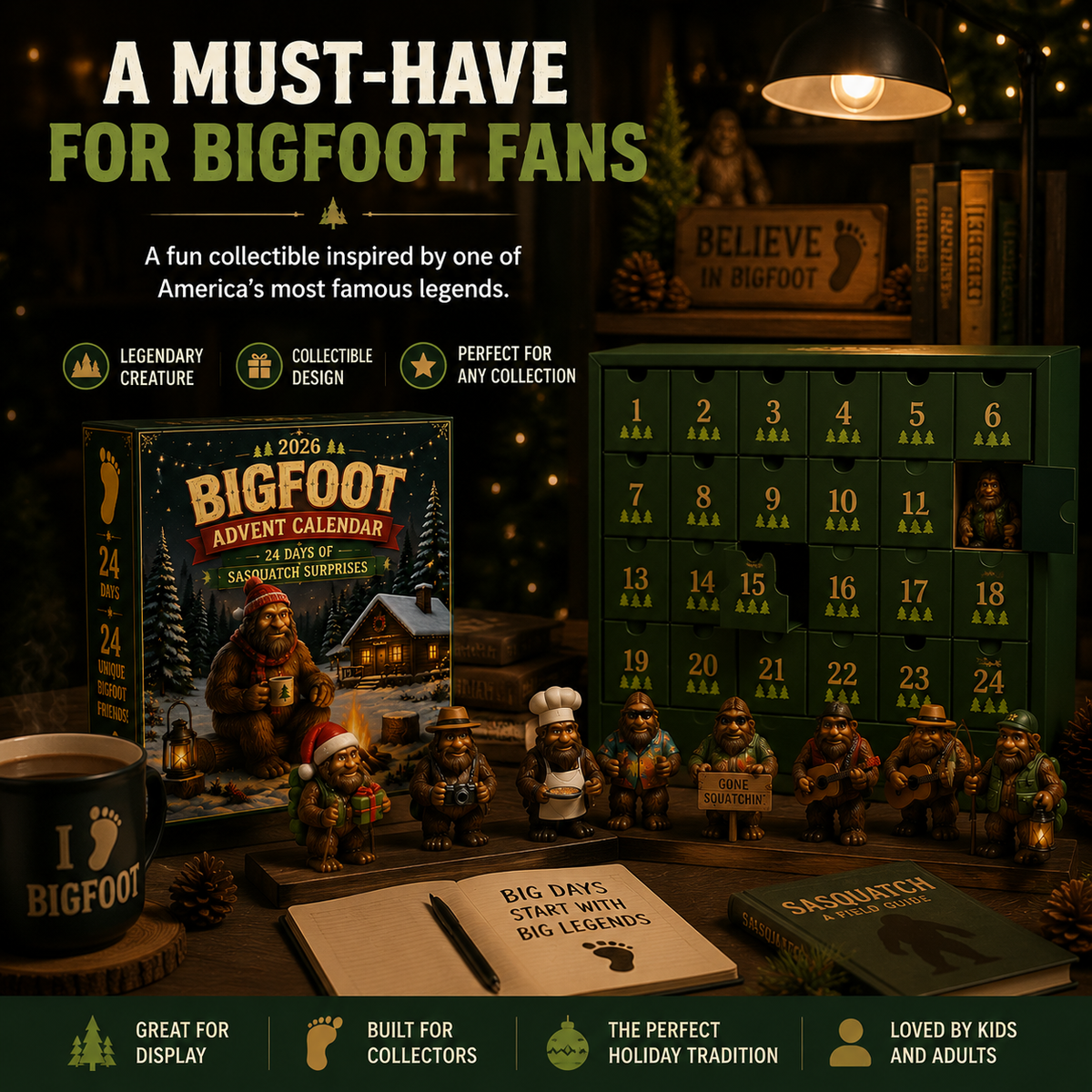 24-Day Christmas Advent Calendar Bigfoot Collectible Figures