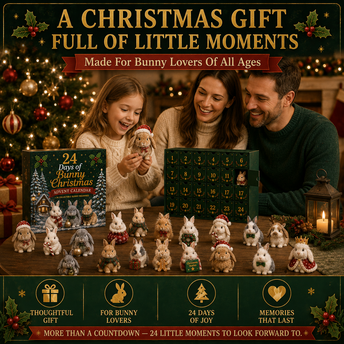 24-Day Christmas Advent Calendar Collectible Bunny Figurines