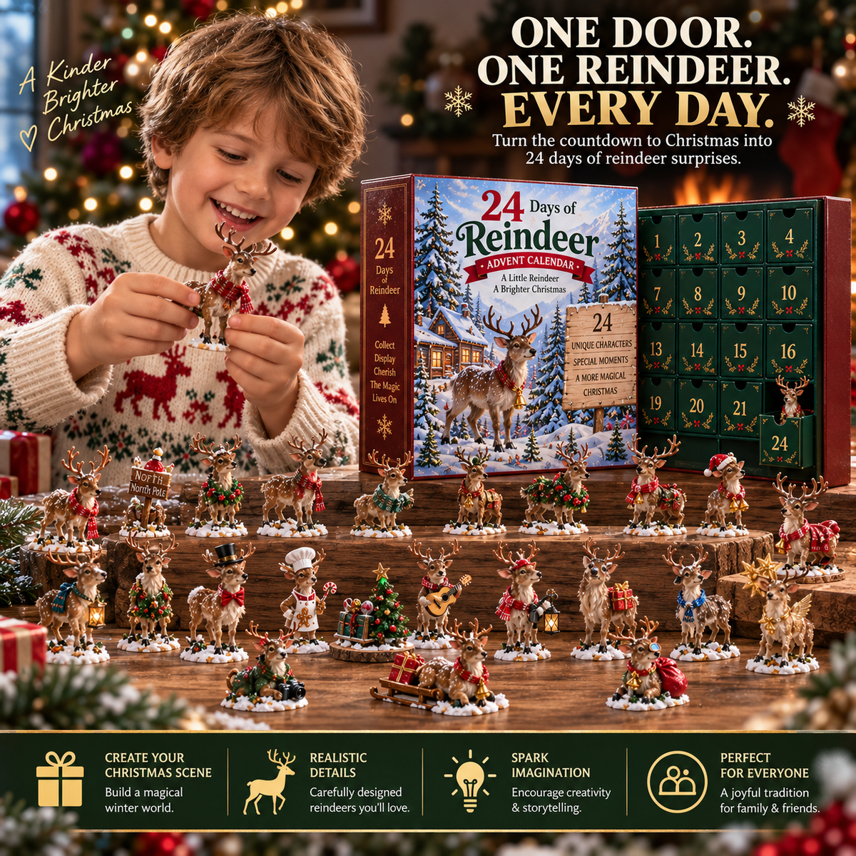 24-Day Christmas Advent Calendar Festive Reindeer Collectibles Set