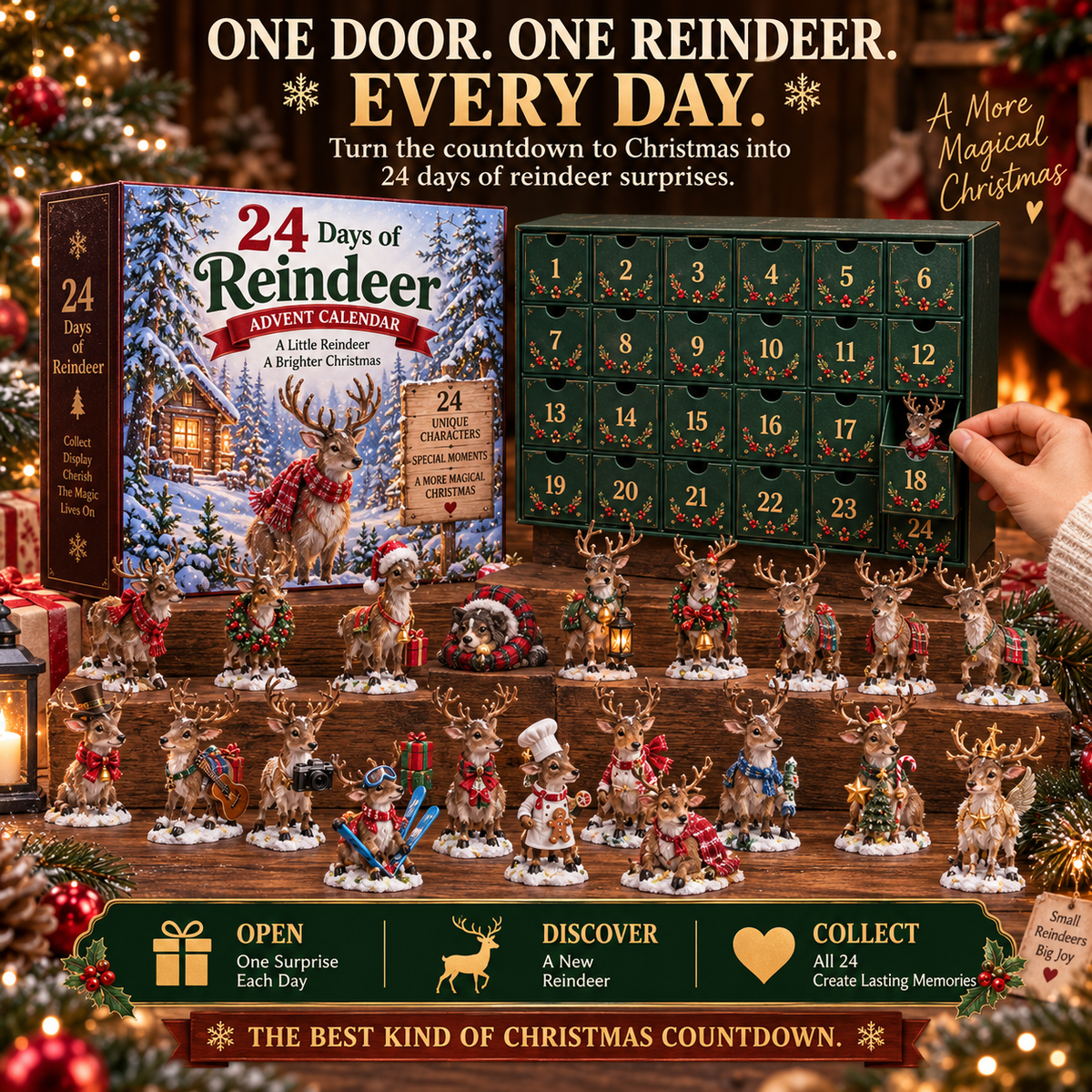 24-Day Christmas Advent Calendar Festive Reindeer Collectibles Set