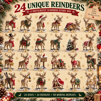 24-Day Christmas Advent Calendar Festive Reindeer Collectibles Set