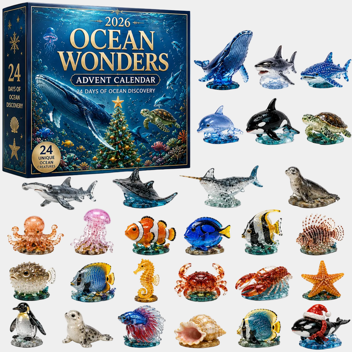 24-Day Christmas Advent Calendar Ocean Creatures Collectible Set