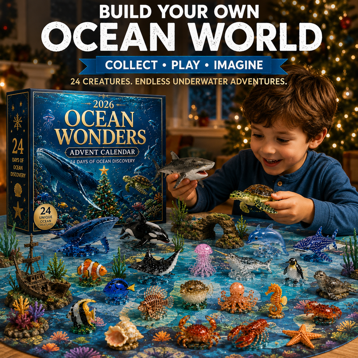 24-Day Christmas Advent Calendar Ocean Creatures Collectible Set