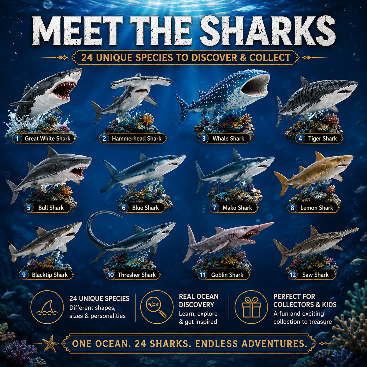 24-Day Christmas Advent Calendar Shark World Collectible Set