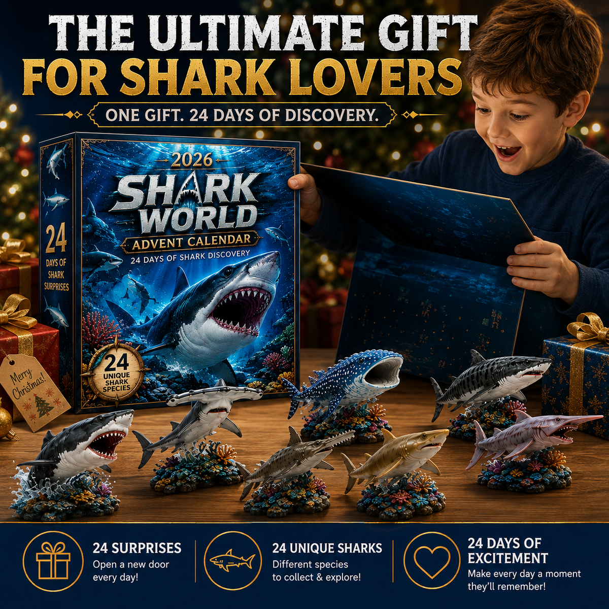 24-Day Christmas Advent Calendar Shark World Collectible Set