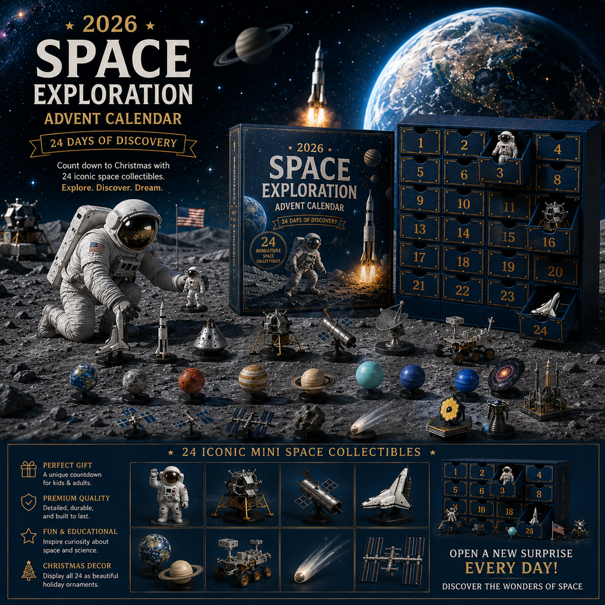 24-Day Christmas Advent Calendar Space Exploration Collectibles Set
