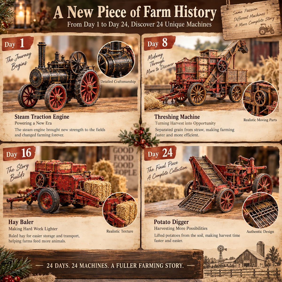 24-Day Christmas Advent Calendar Vintage Farm Machinery Collection