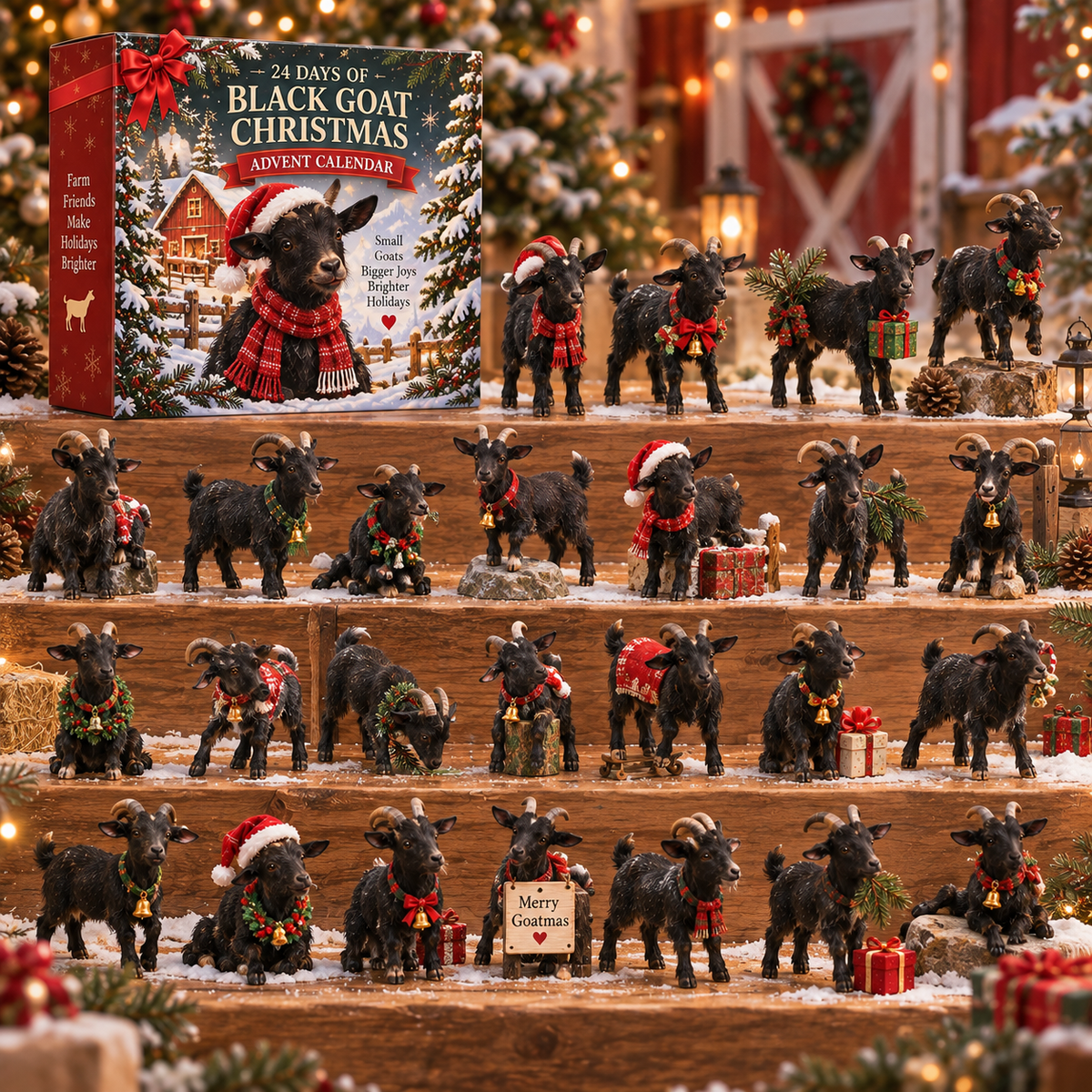 24-Day Christmas Advent Calendar with 24 Collectible Black Goats