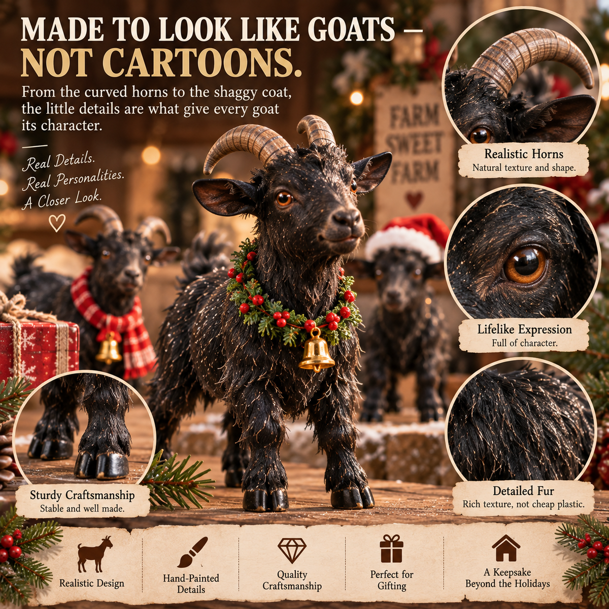 24-Day Christmas Advent Calendar with 24 Collectible Black Goats