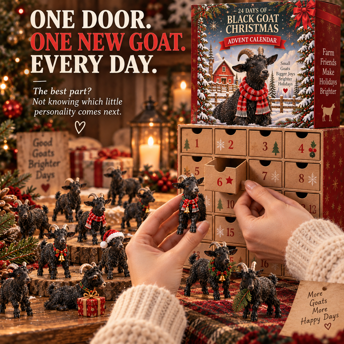24-Day Christmas Advent Calendar with 24 Collectible Black Goats
