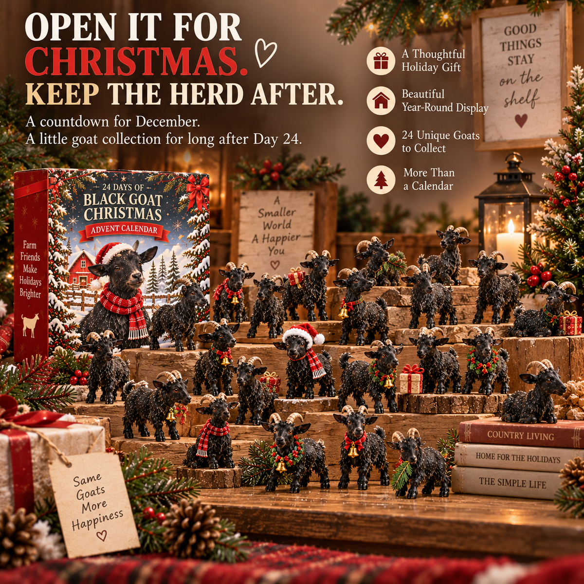 24-Day Christmas Advent Calendar with 24 Collectible Black Goats