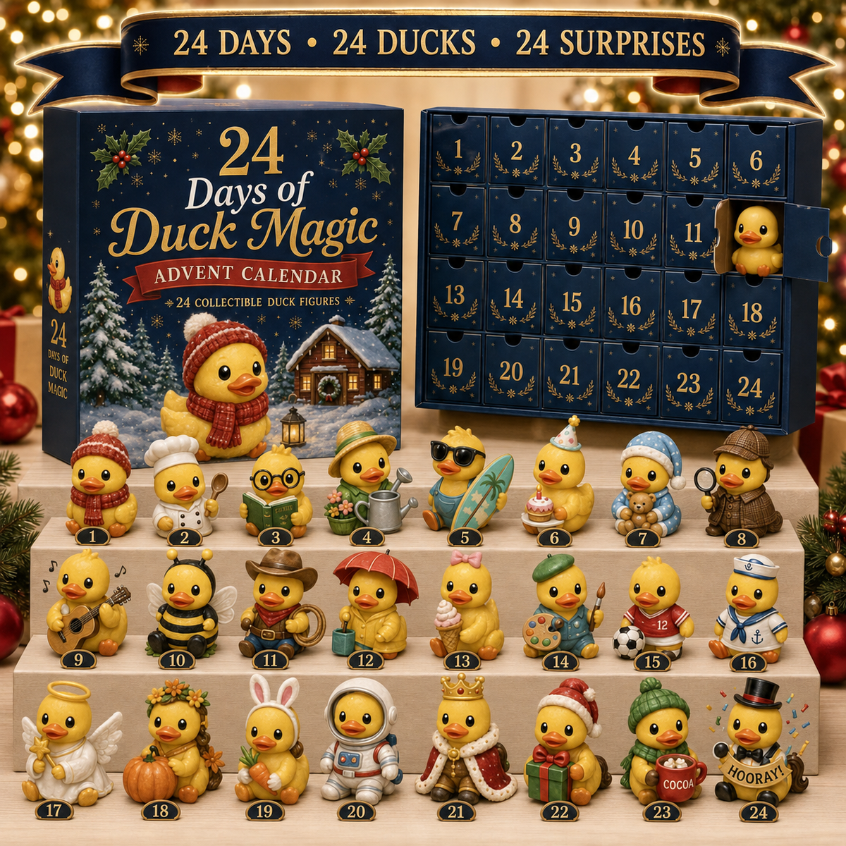 24-Day Christmas Advent Calendar with 24 Collectible Duck Figures