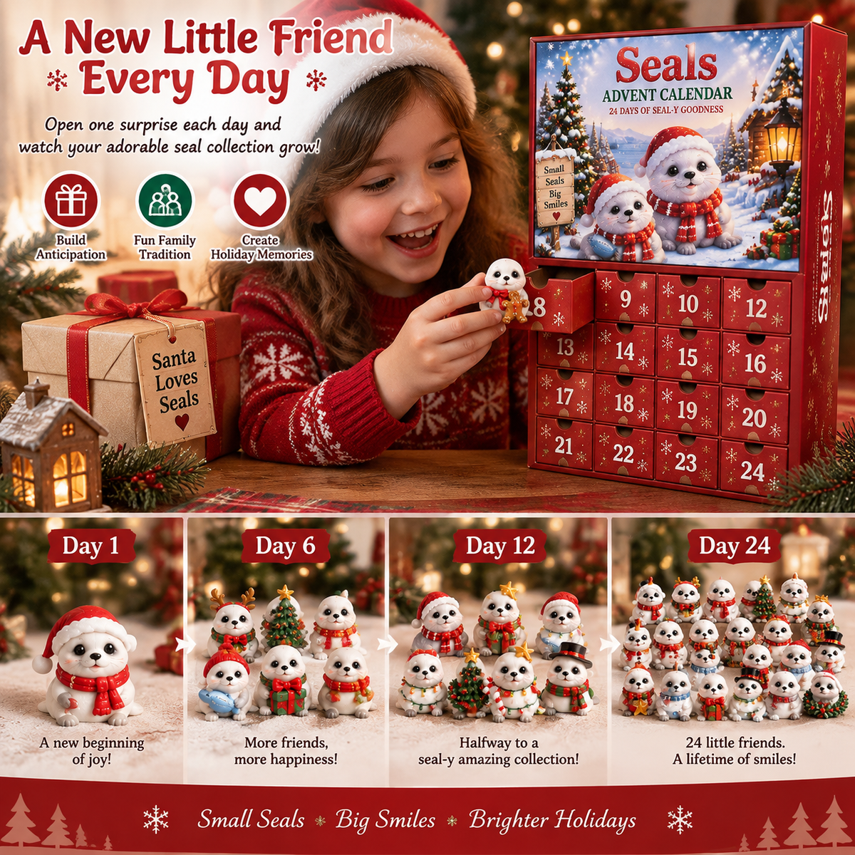 24-Day Christmas Advent Calendar with 24 Collectible Seal Figurines