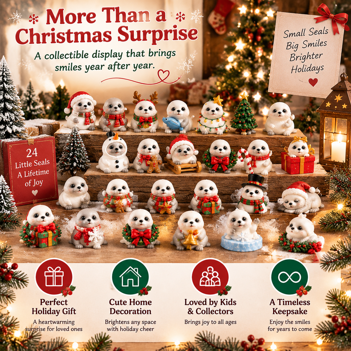 24-Day Christmas Advent Calendar with 24 Collectible Seal Figurines
