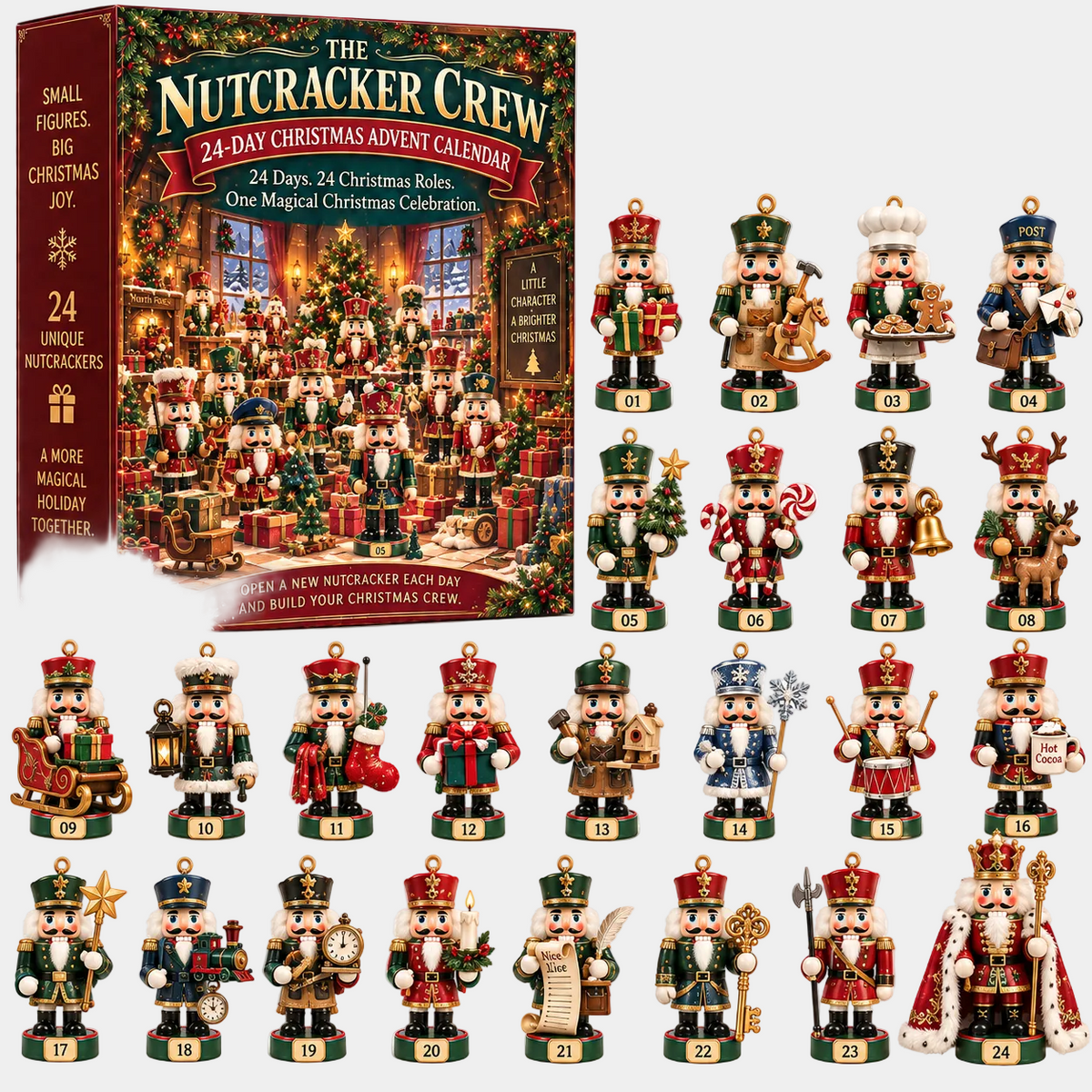24-Day Christmas Advent Calendar with 24 Unique Nutcracker Ornaments