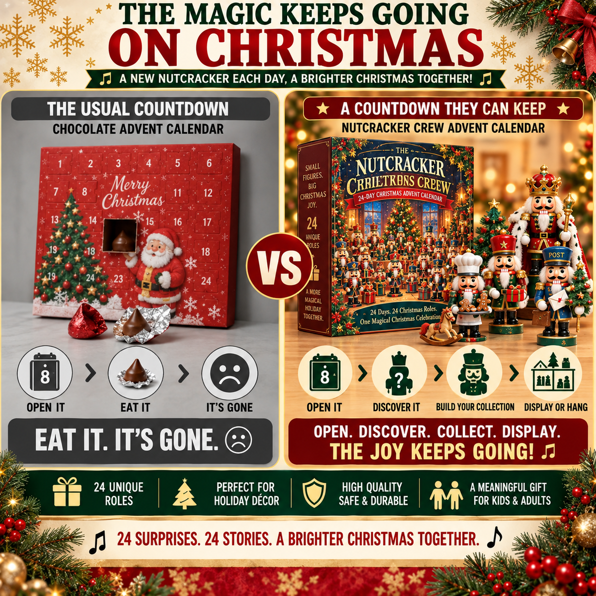 24-Day Christmas Advent Calendar with 24 Unique Nutcracker Ornaments