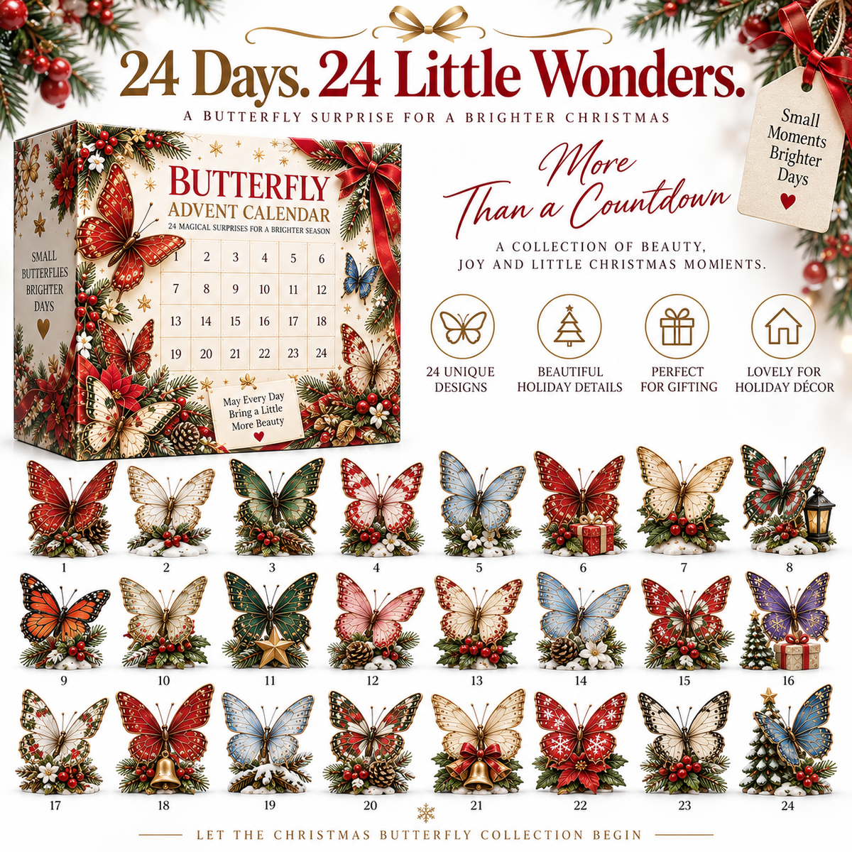 24-Day Christmas Advent Calendar with Butterfly Surprises