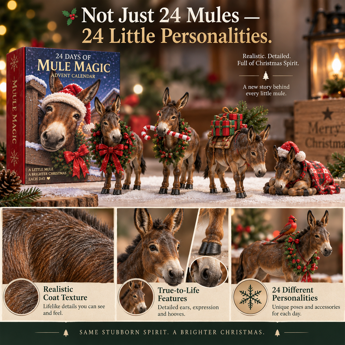 24-Day Christmas Advent Calendar with Festive Mule Figurines