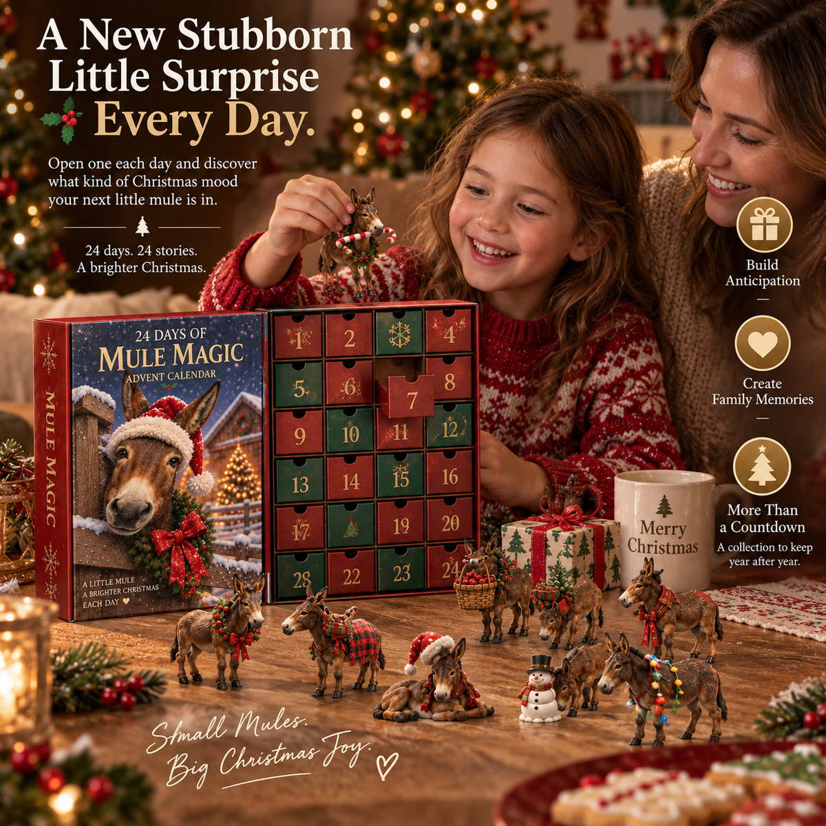 24-Day Christmas Advent Calendar with Festive Mule Figurines