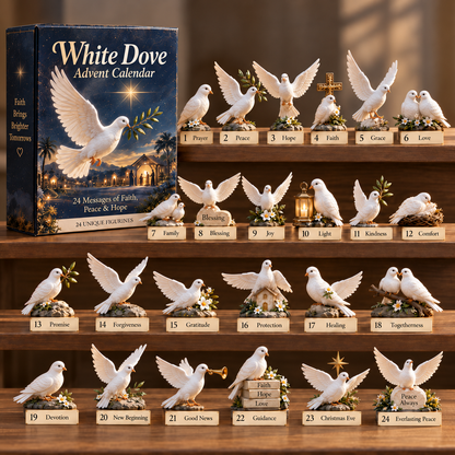 24-Day Christmas Advent Calendar with White Dove Figurines