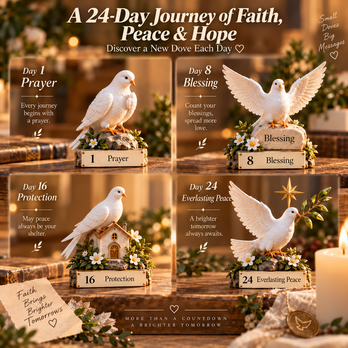 24-Day Christmas Advent Calendar with White Dove Figurines