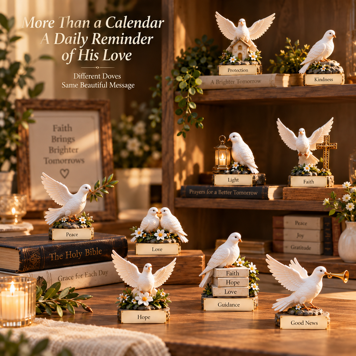 24-Day Christmas Advent Calendar with White Dove Figurines