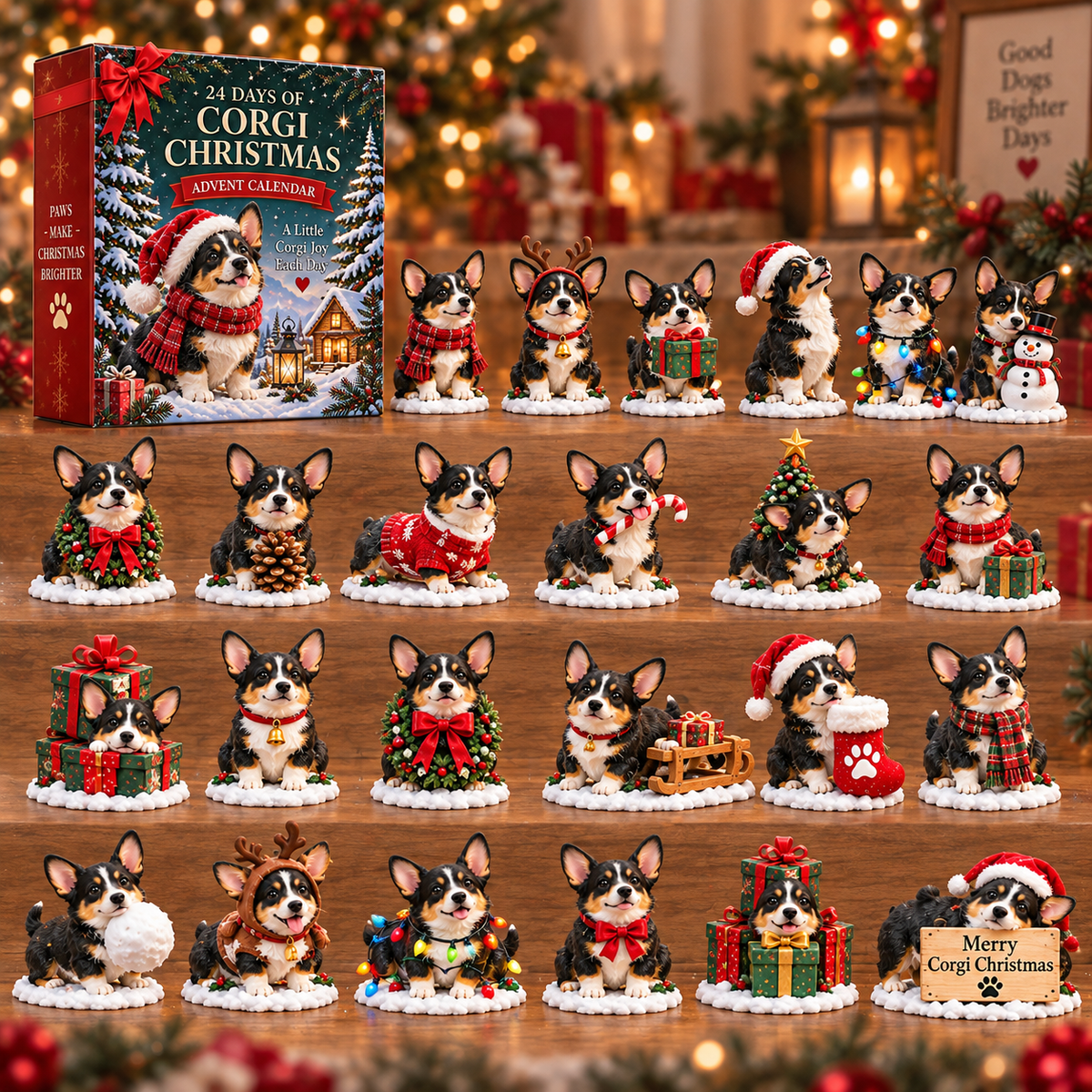 24-Day Dog Christmas Advent Calendar with 24 Collectible Festive Figurines