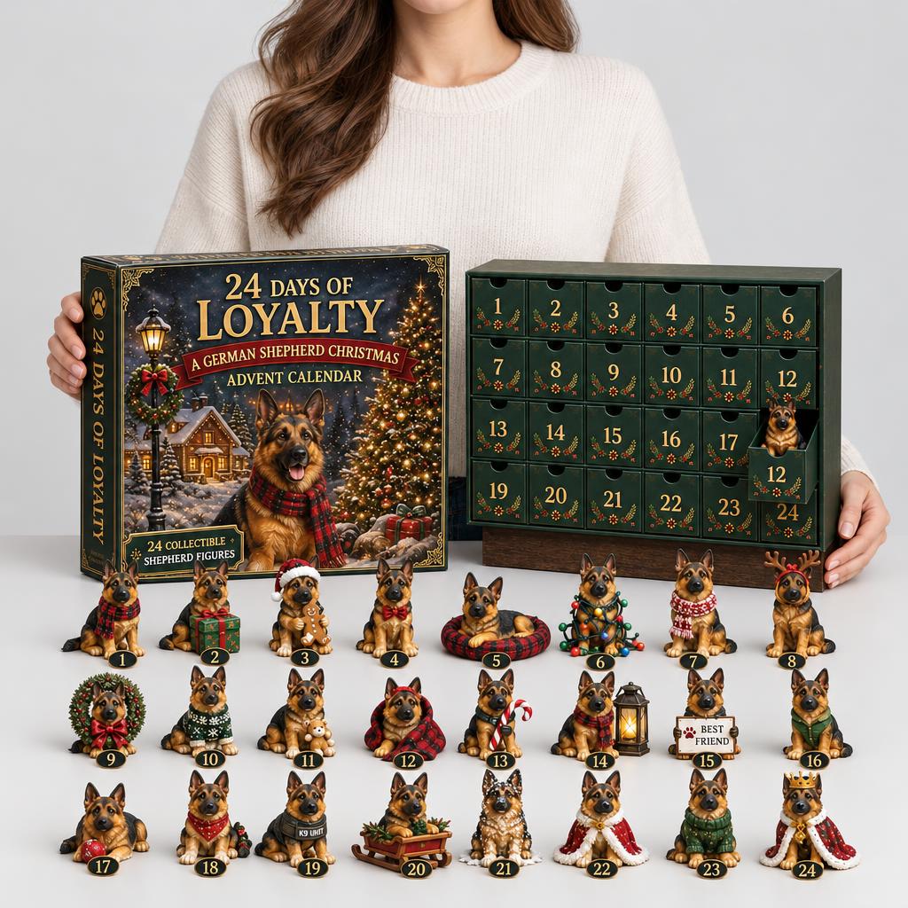24-Day Dog Christmas Advent Calendar With 24 Collectible German Shepherd Figures