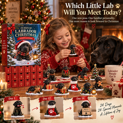 24-Day Dog Christmas Advent Calendar with 24 Festive Black Labrador Figurines