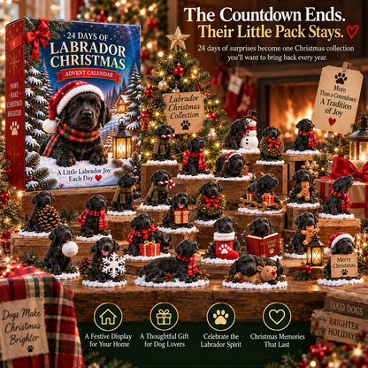 24-Day Dog Christmas Advent Calendar with 24 Festive Black Labrador Figurines
