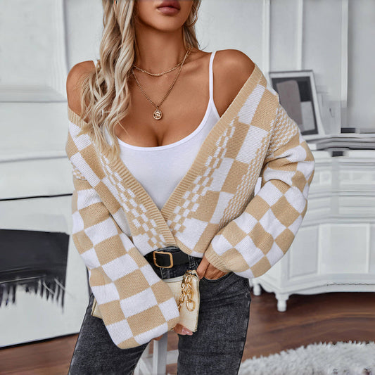 Abby | Women's Comfort Checkered Open Front Cardigan