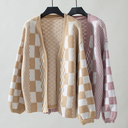 Cosette | Women’s Comfort Checkered Open Front Cardigan