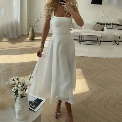 Prudence | Women Square Neck Wedding Guest Midi Dress