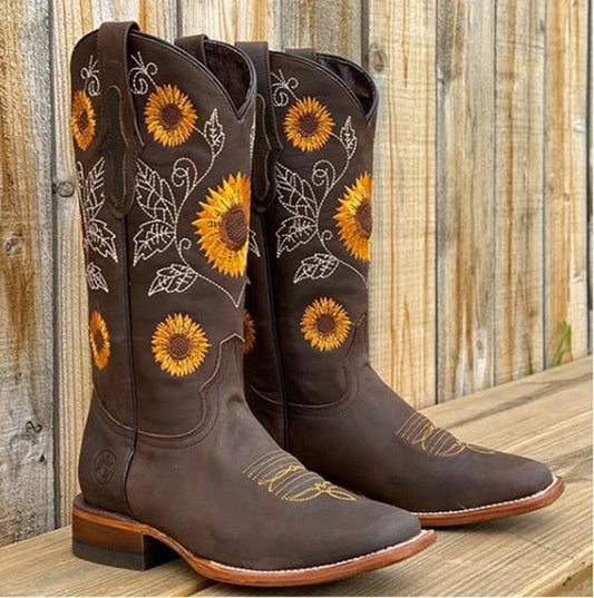 Faye | Women's Embroidered Knee High Cowboy Boots