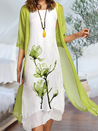 Anna | Women's Layered Sleeveless Midi Dress With Chiffon Cardigan Set