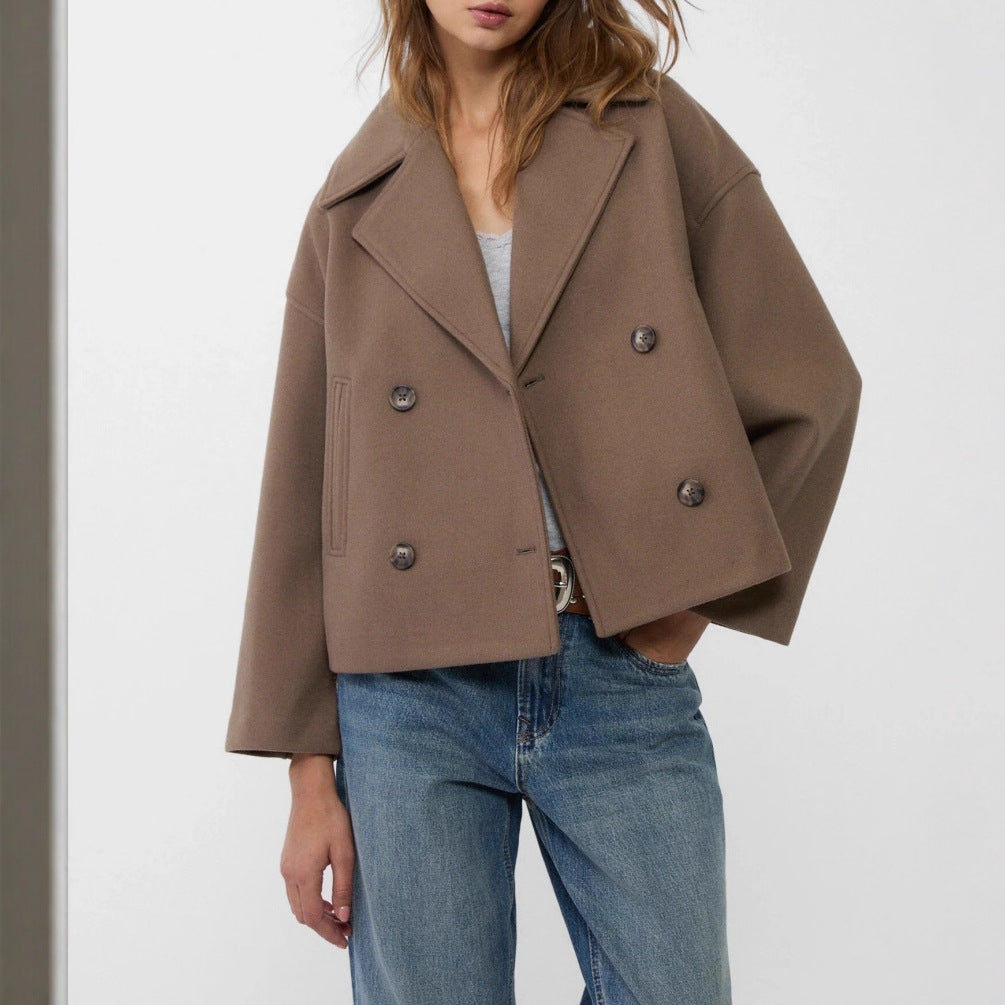 Amber | Women's Cropped Wool Double-Breasted Pea Coat