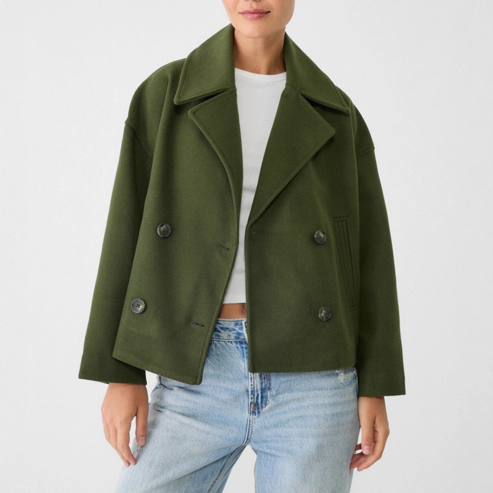 Amber | Women's Cropped Wool Double-Breasted Pea Coat