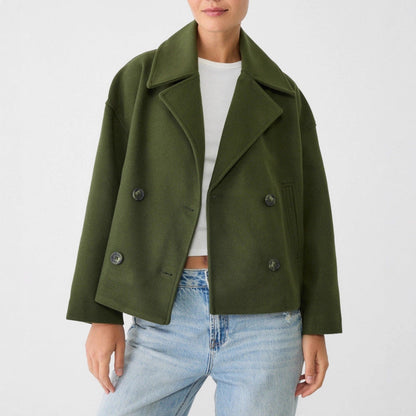 Amber | Women's Cropped Wool Double-Breasted Pea Coat
